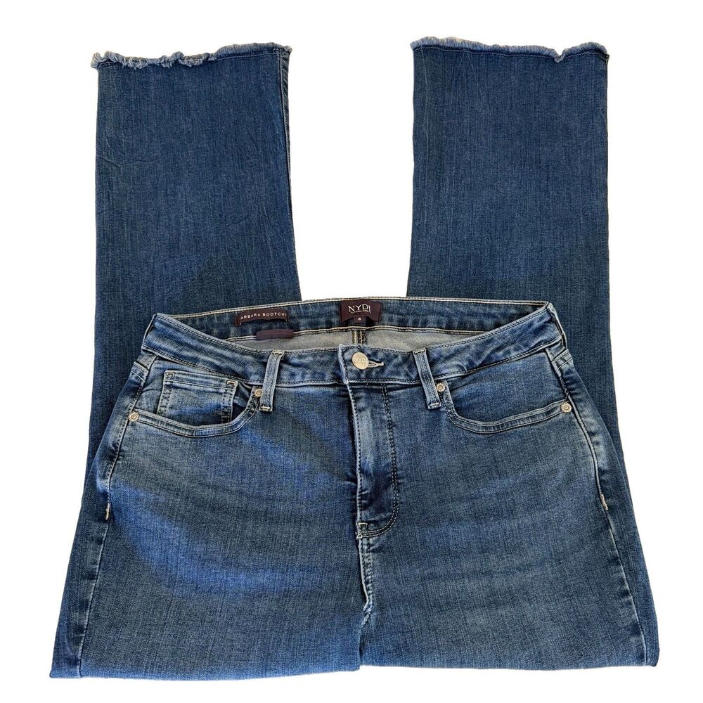 NYDJ Barbara Bootcut Jeans Womens 8x27 Frayed Hem Fairmont Lift Tuck Technology